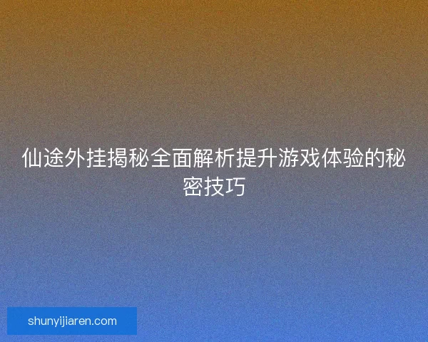 仙途外挂揭秘全面解析提升游戏体验的秘密技巧